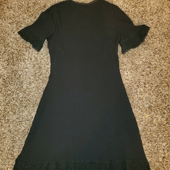 Womens Vintage Union Made Dress 70s Black knit S small macrame lace Judy Gibbs - Picture 6 of 15